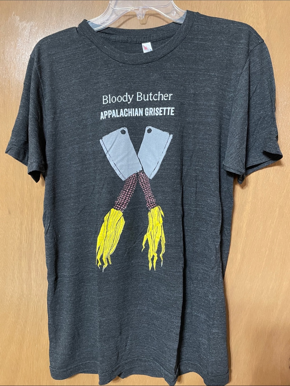 American Apparel Black Graphic Tee with Yellow Corn and Gray Cleavers